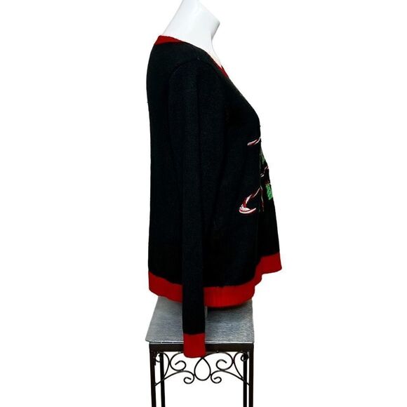 Karen Scott black candy cane tic tac toe ugly Christmas sweater size M - Picture 2 of 16